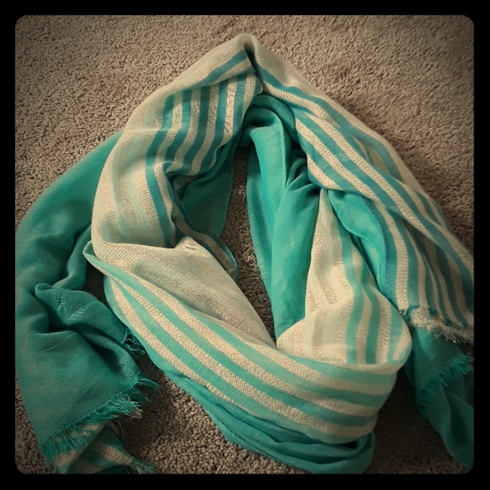 Sheer turquoise and gold wide scarf